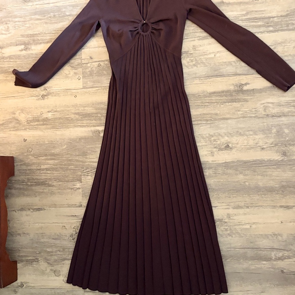MICHAEL KORS Chocolate Brown Ribbed Knit O-Ring Long Sleeve Dress